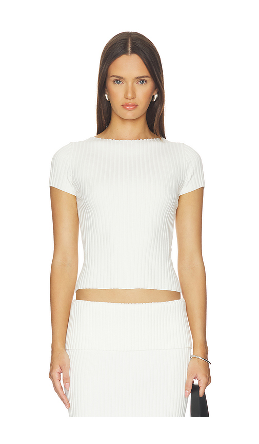 L'Academie Jordin Short Sleeve Rib Top in Ivory. XL. Also in XS, XXS, S