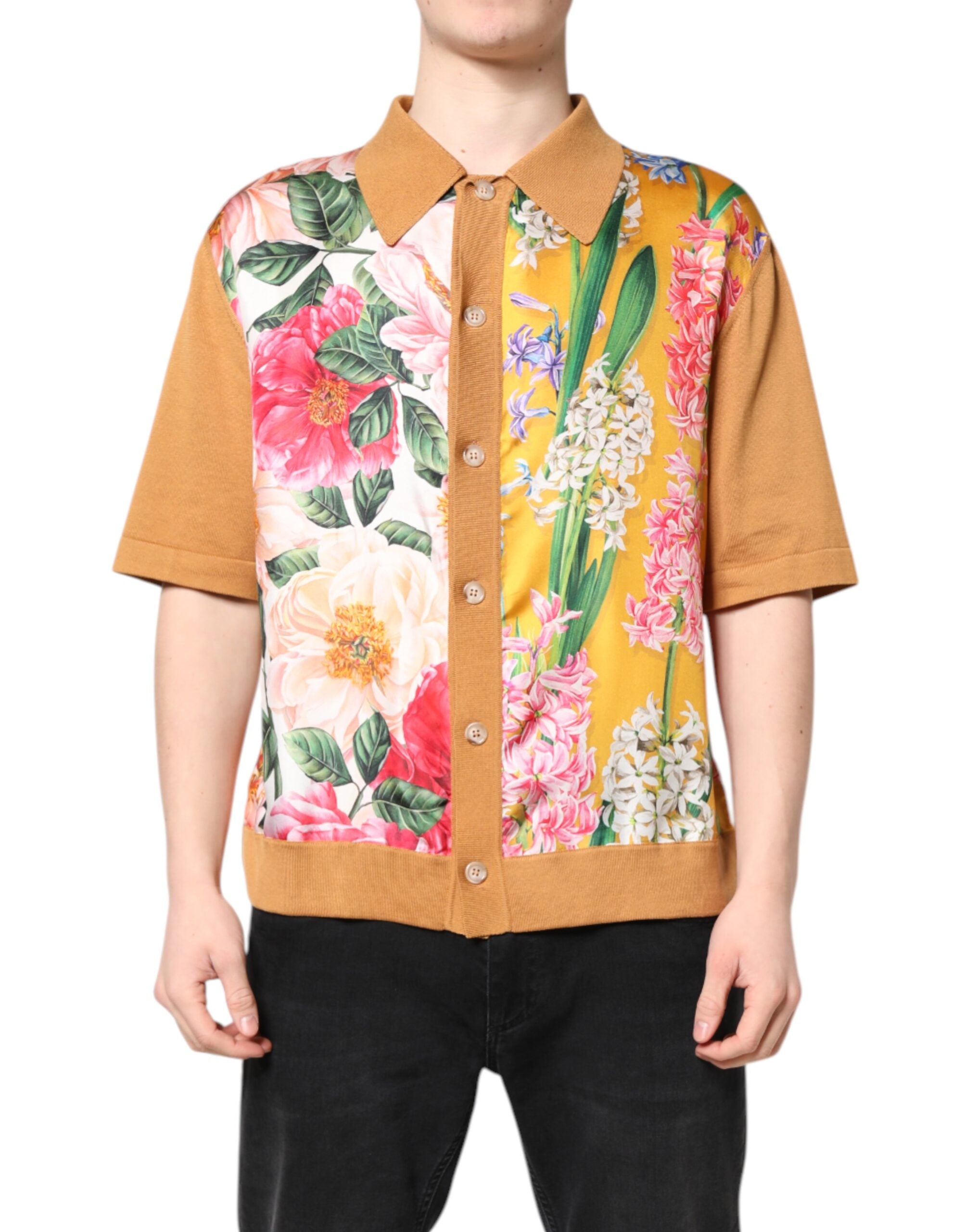 Floral Print Silk-Cotton Shirt — Brown