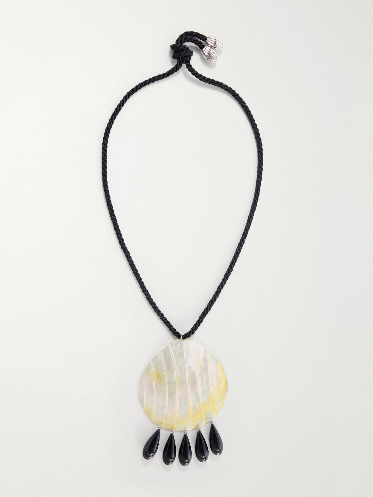 Iris Rhodium-plated, Shell, Resin And Cord Necklace - Black