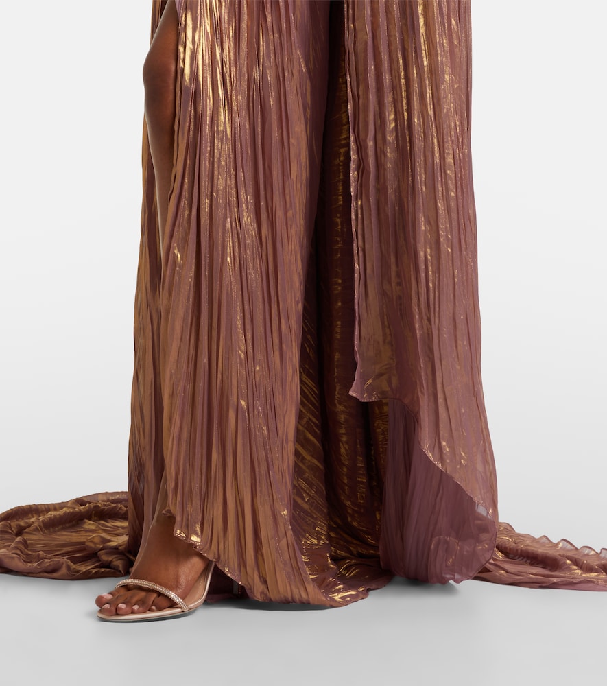 Pleated taffeta bustier gown and cape set