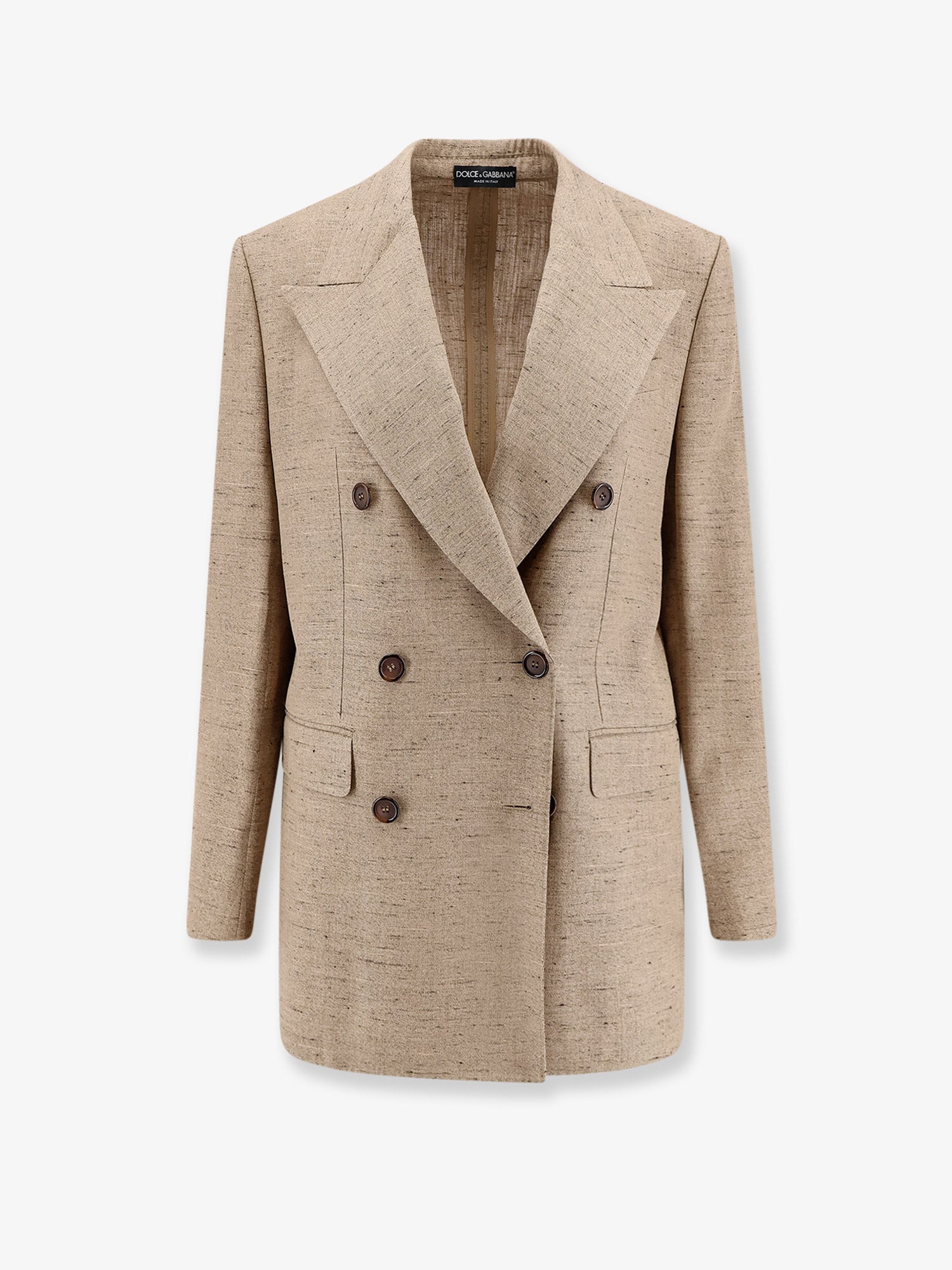 Viscose-Linen Double-Breasted Blazer — Beige