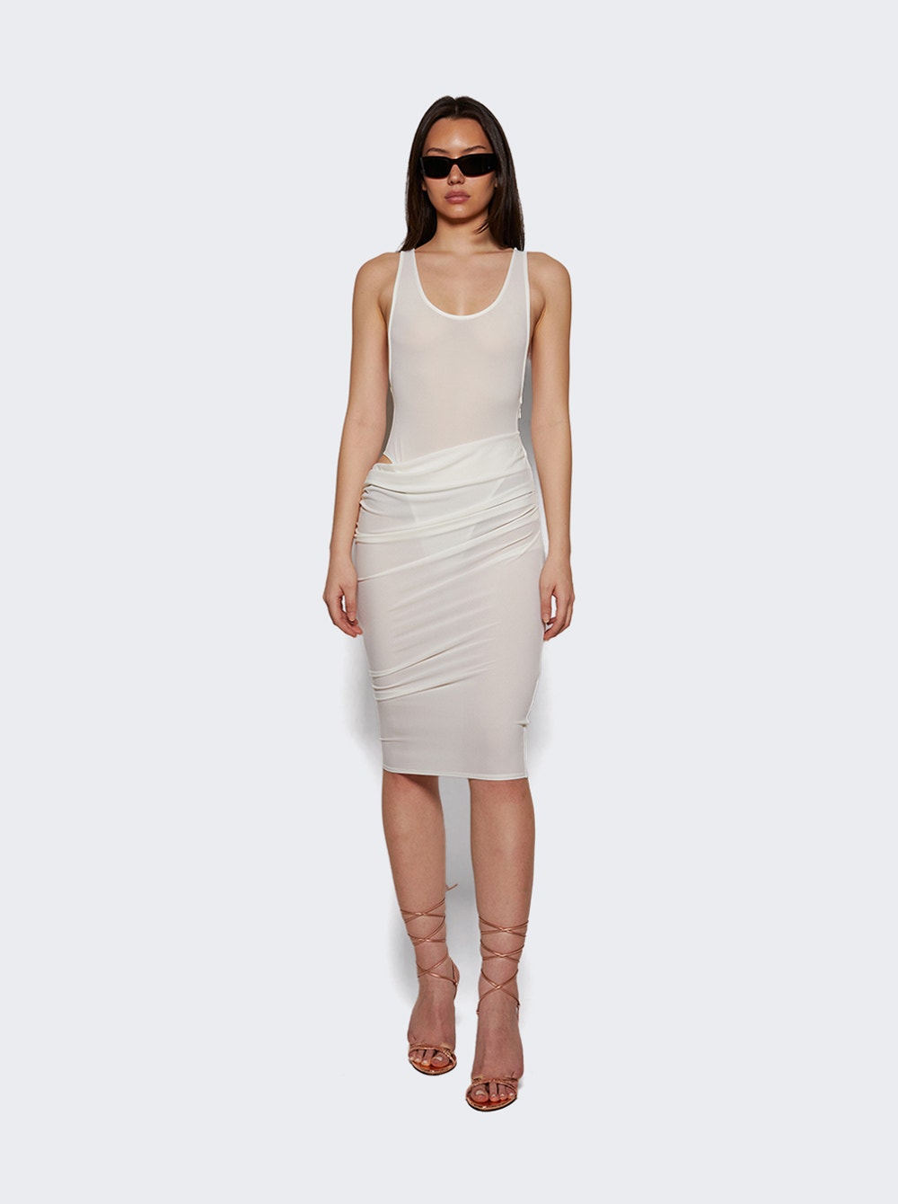 Ruched midi dress - White