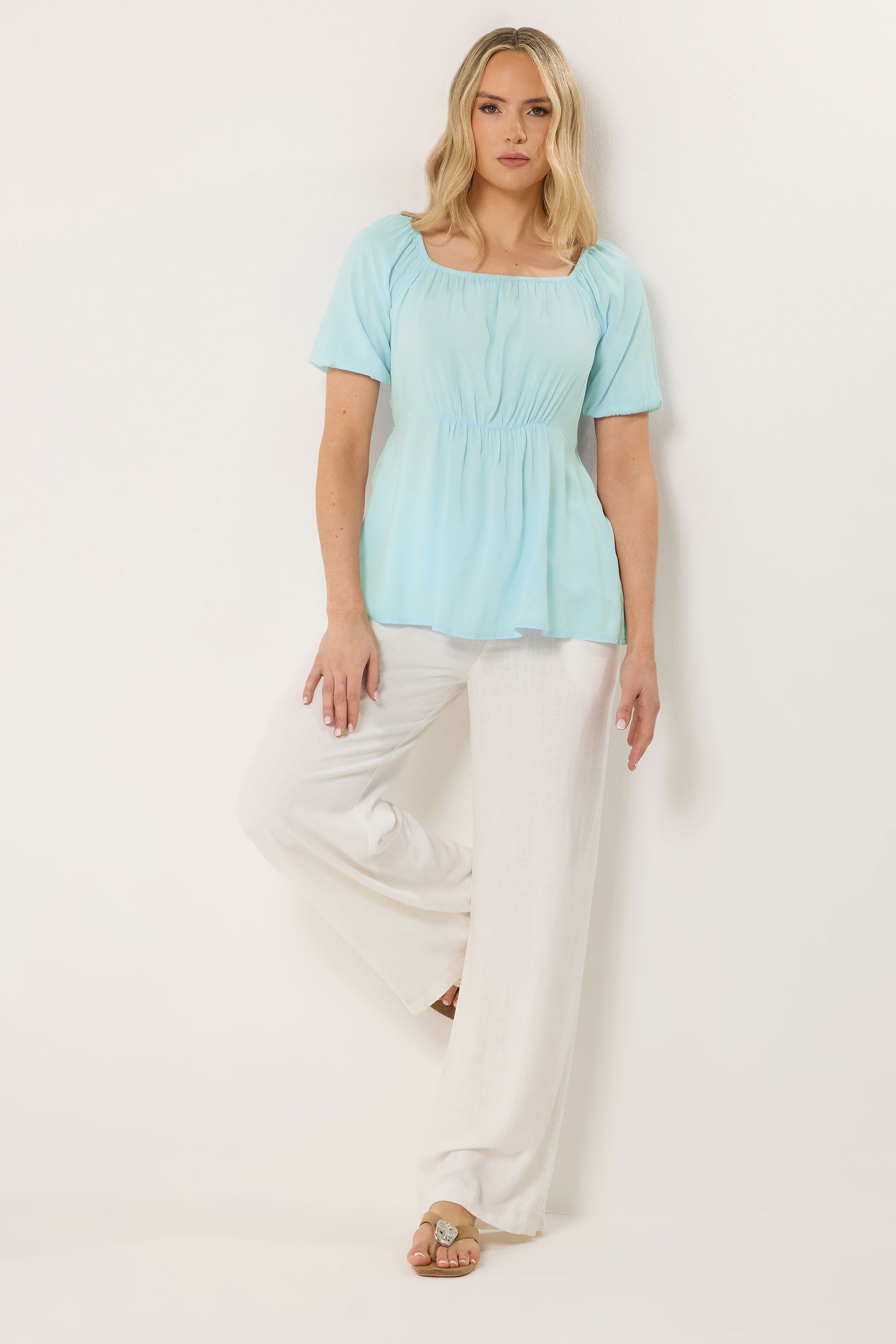 Long Tall Sally Women's Tall Square Neck Blouse in Light Blue