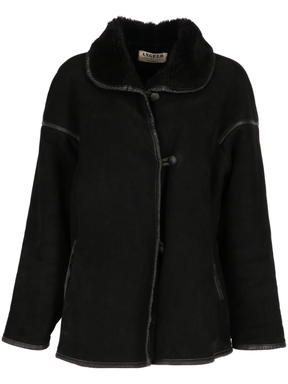 1980s pre-owned shearling-collar coat - Black