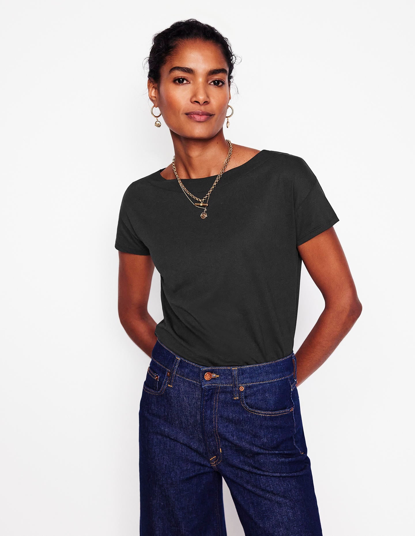 Supersoft Boat Neck T Shirt Black Women