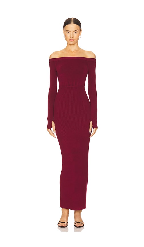 Michael Costello x REVOLVE Off Shoulder Bodycon Maxi Dress in Burgundy. M. Also in