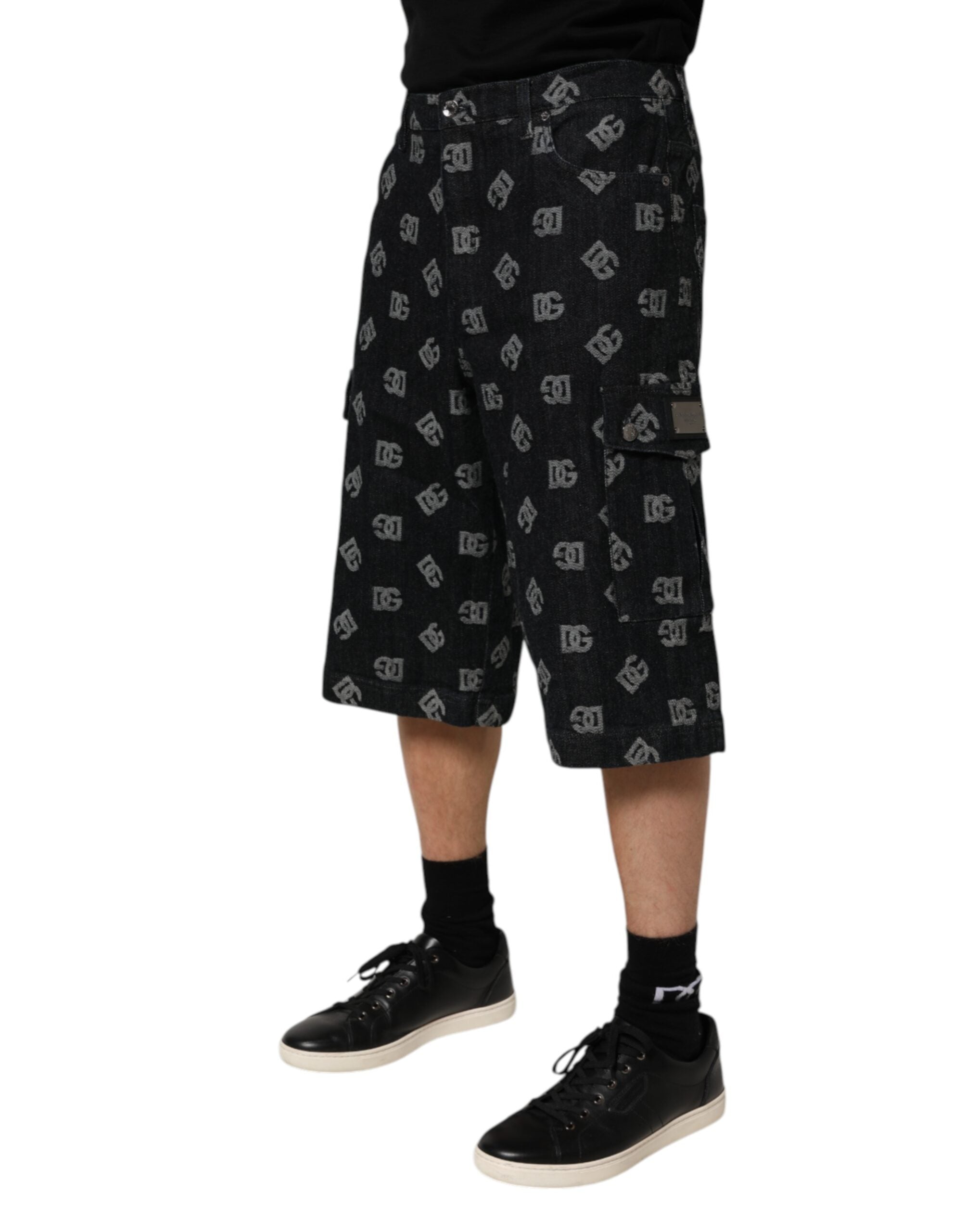Logo-Monogram Denim Bermuda Short — Black