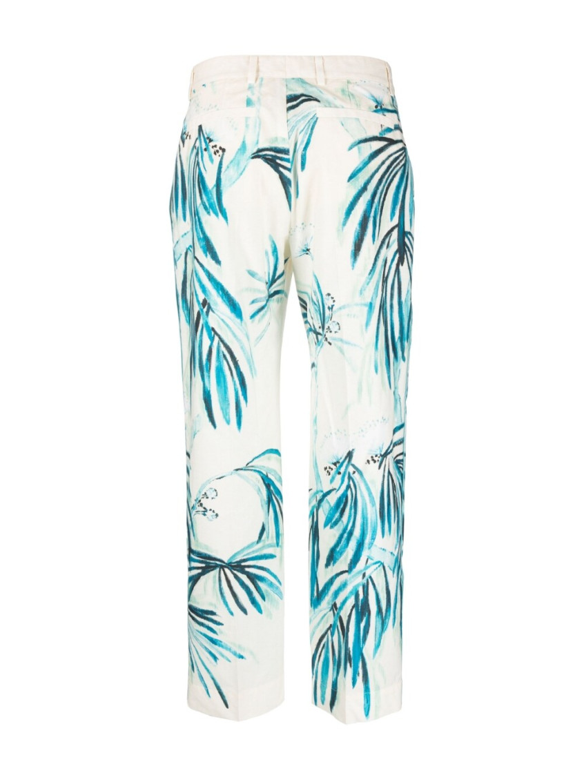 White Wide-leg Printed Trousers