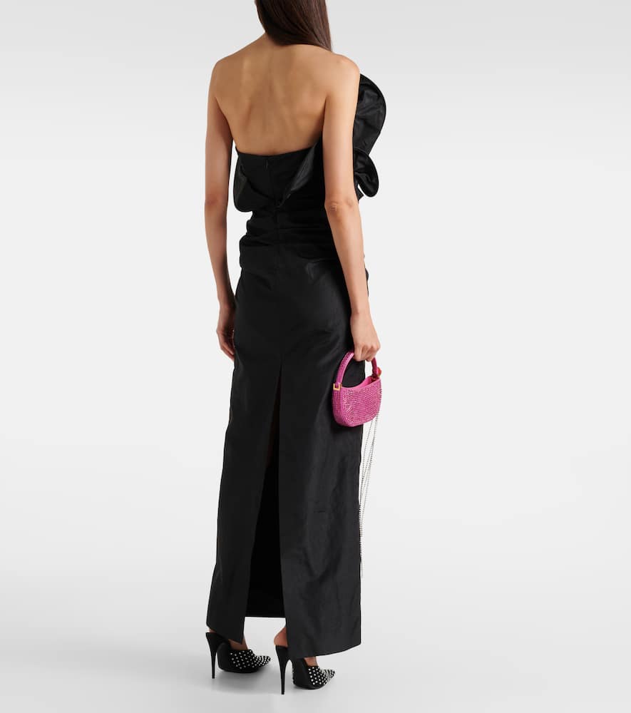 Floral-appliqué silk taffeta gown