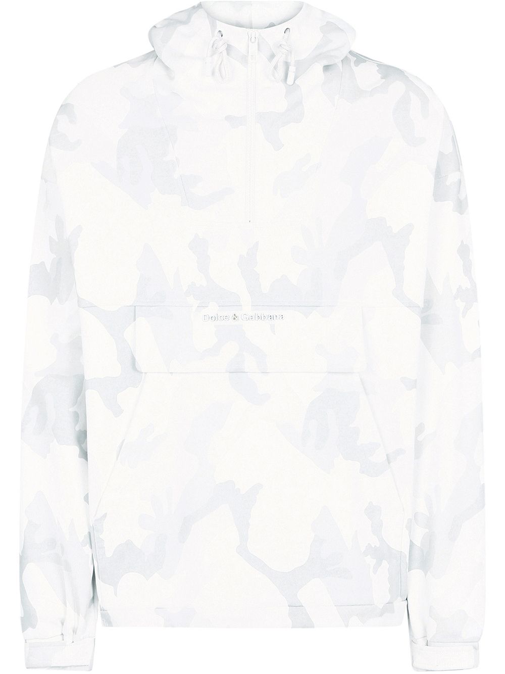 Abstract-print drawstring hoodie - White