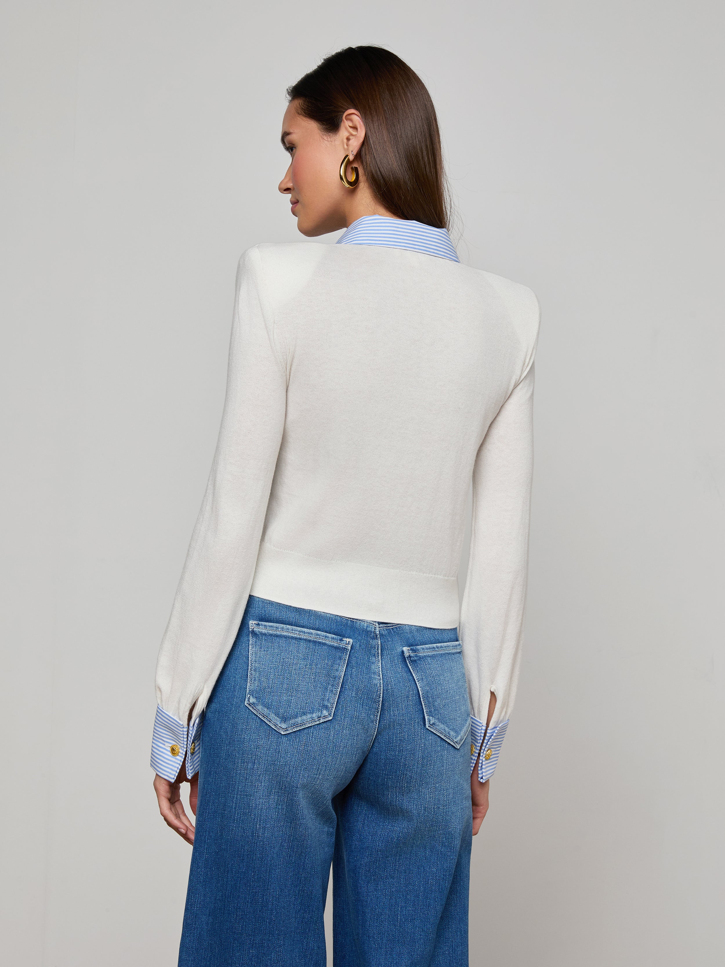 April Poplin Collar Pullover In White/blue Stripe
