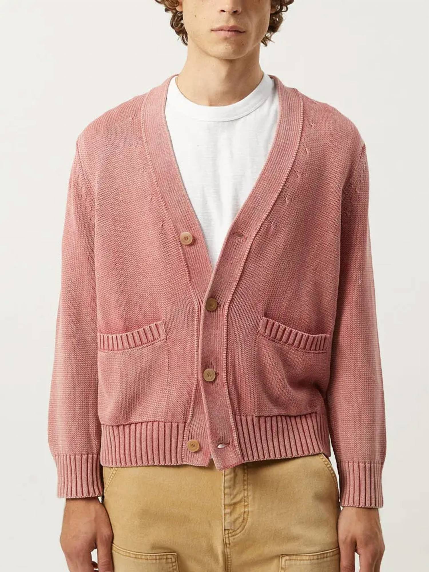 Acid Wash Cardigan In Red