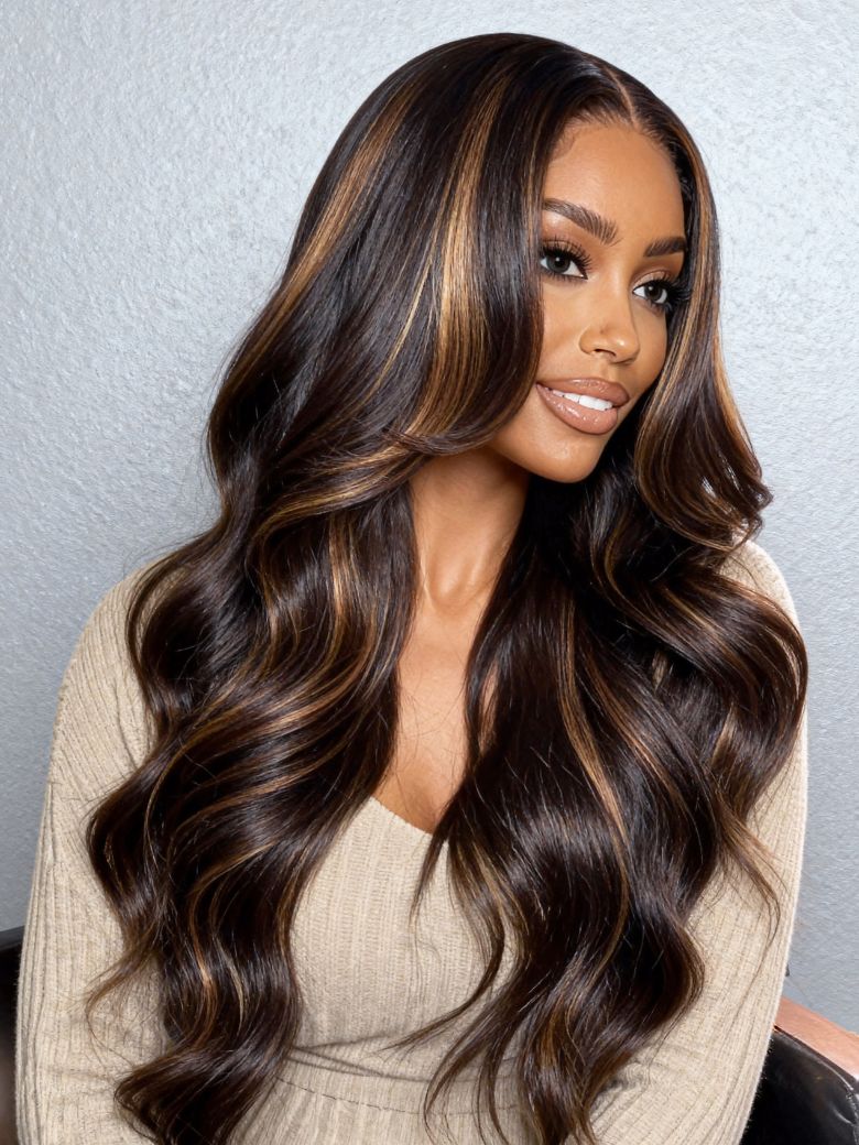 UNice 13x4 Pre-Everything™ Lace Frontal Brown With Caramel Highlights Yaki Loose Wave Drawstring Wig