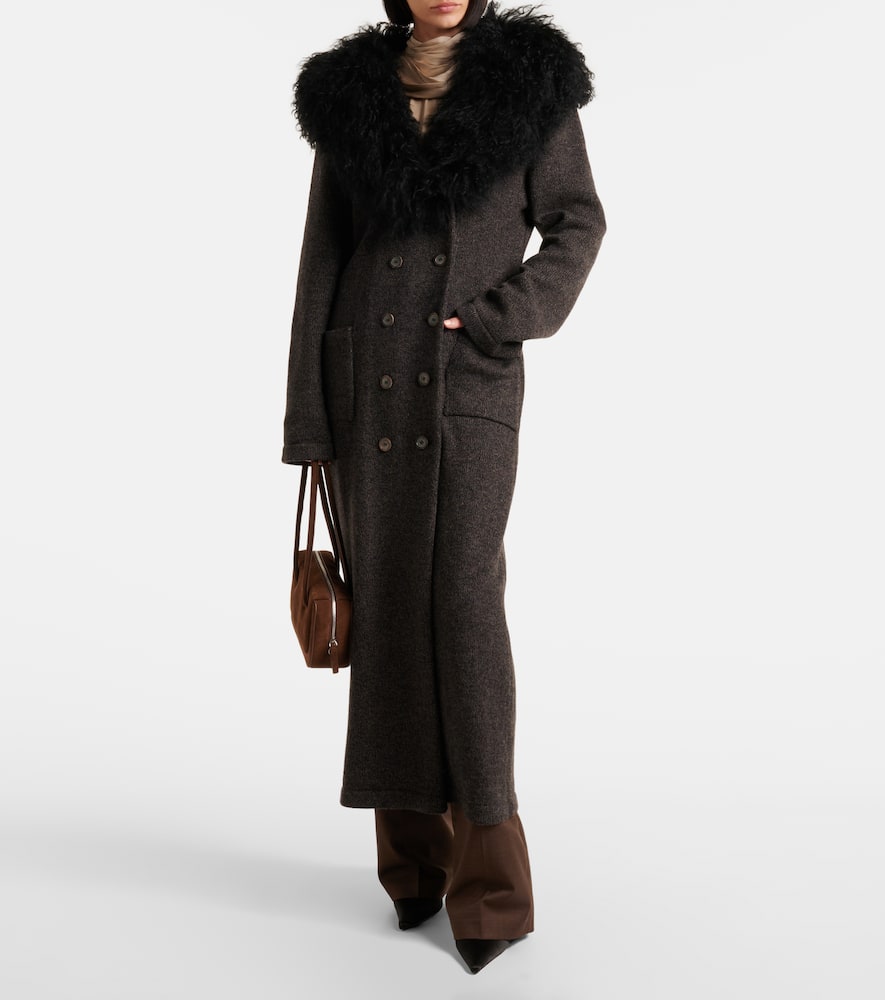 Shearling-trimmed cashmere coat