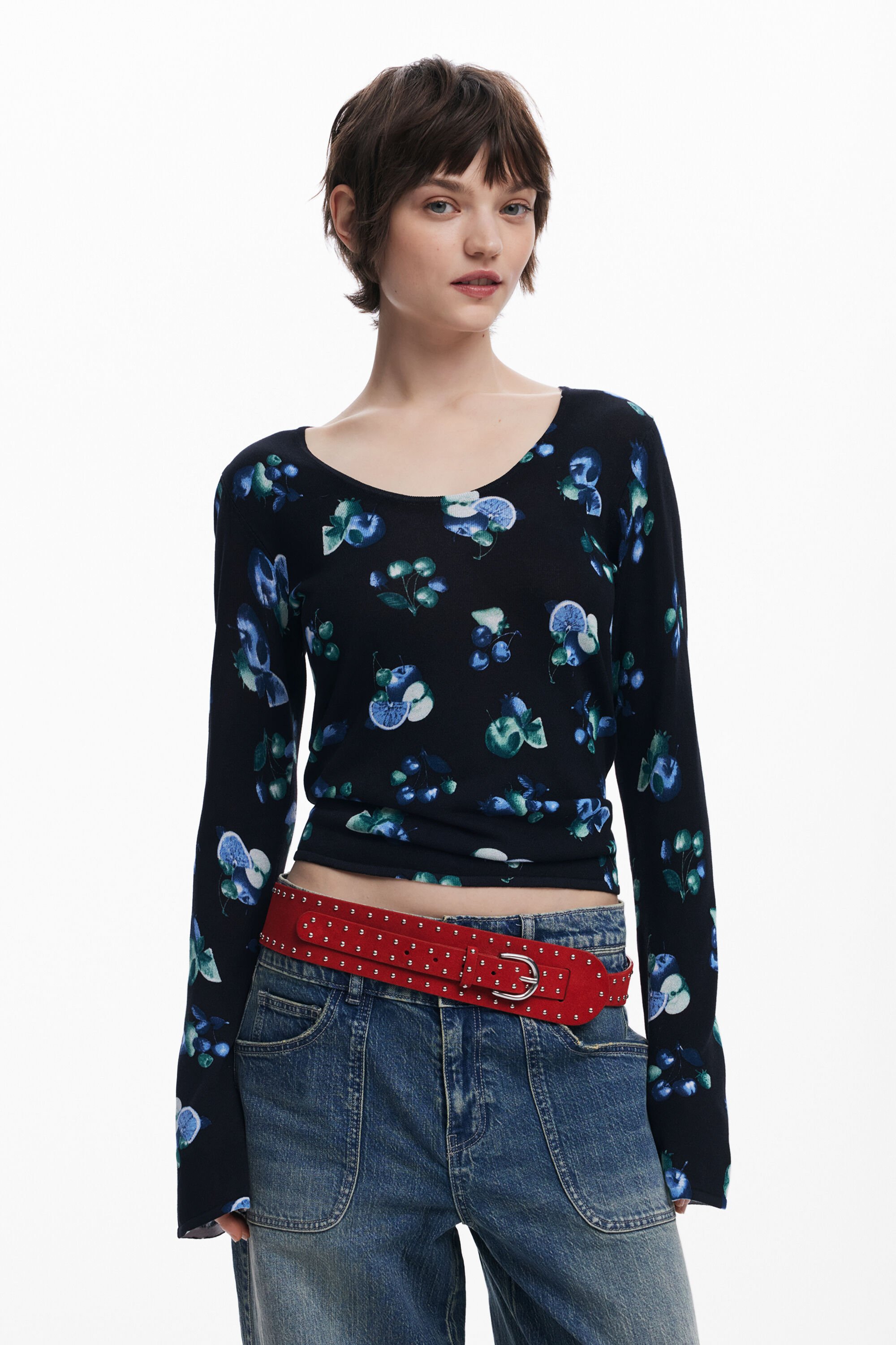 Fruit sweater with mock neck