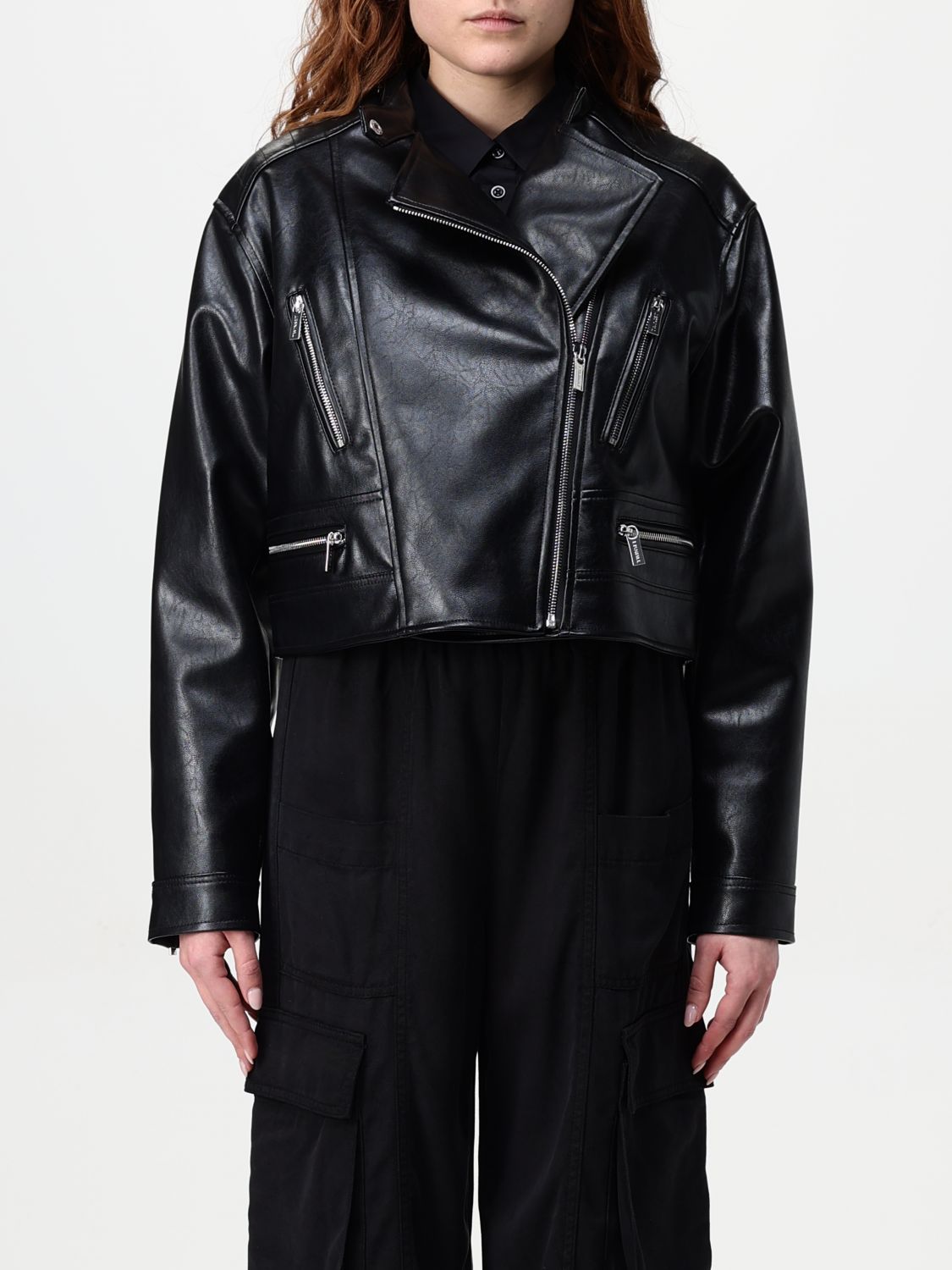 Faux-leather biker jacket - Black