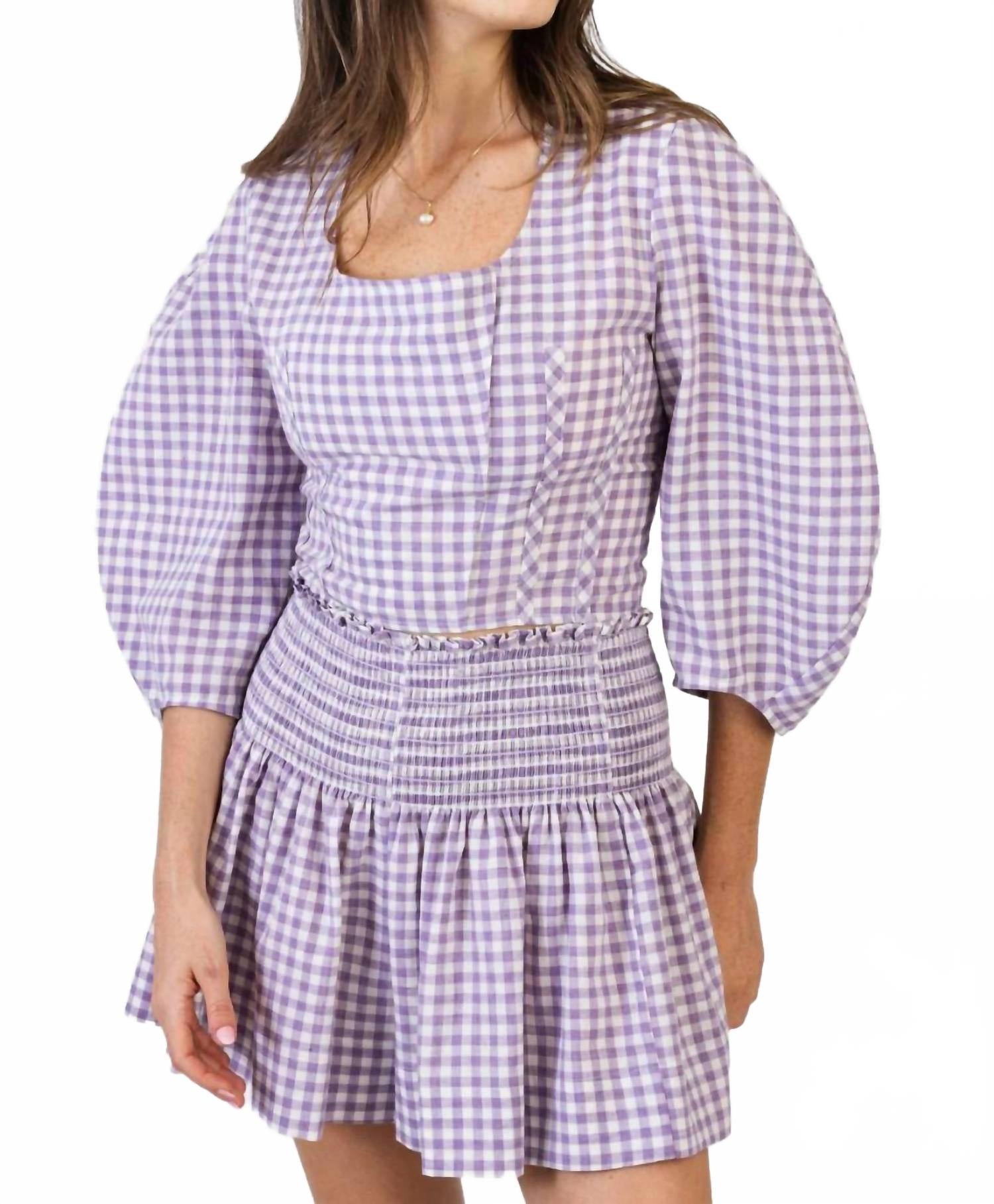 Billie Top In Lilac Gingham