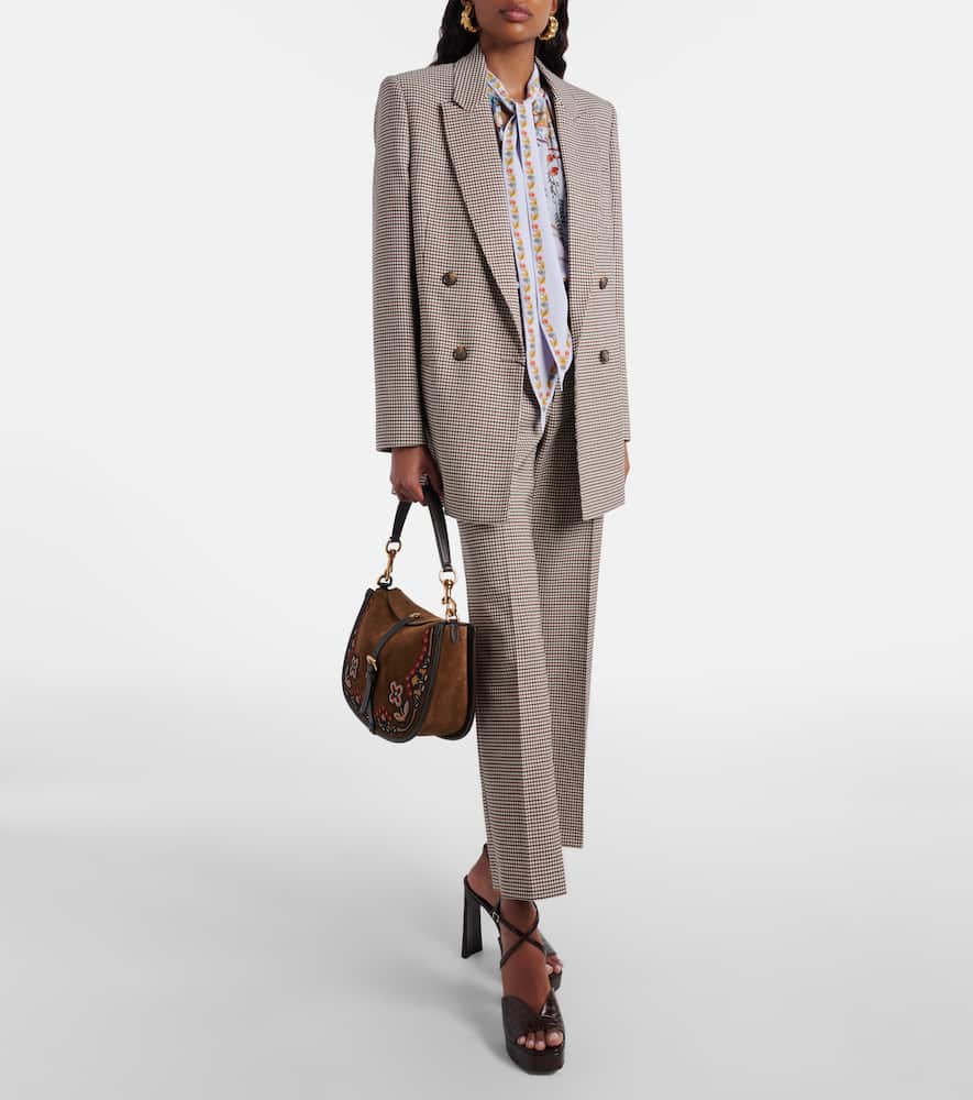 Checked wool-blend cropped flared pants