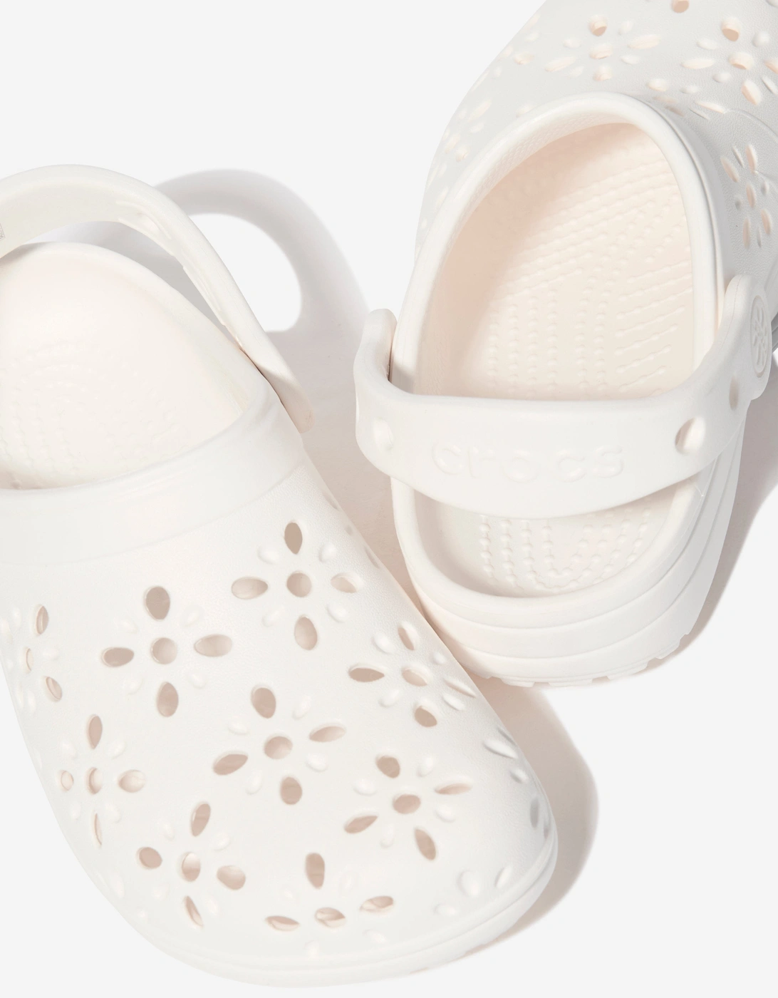 Girl's Crocs Girls Classic Floral Cut Out Clog in Ivory - Crea