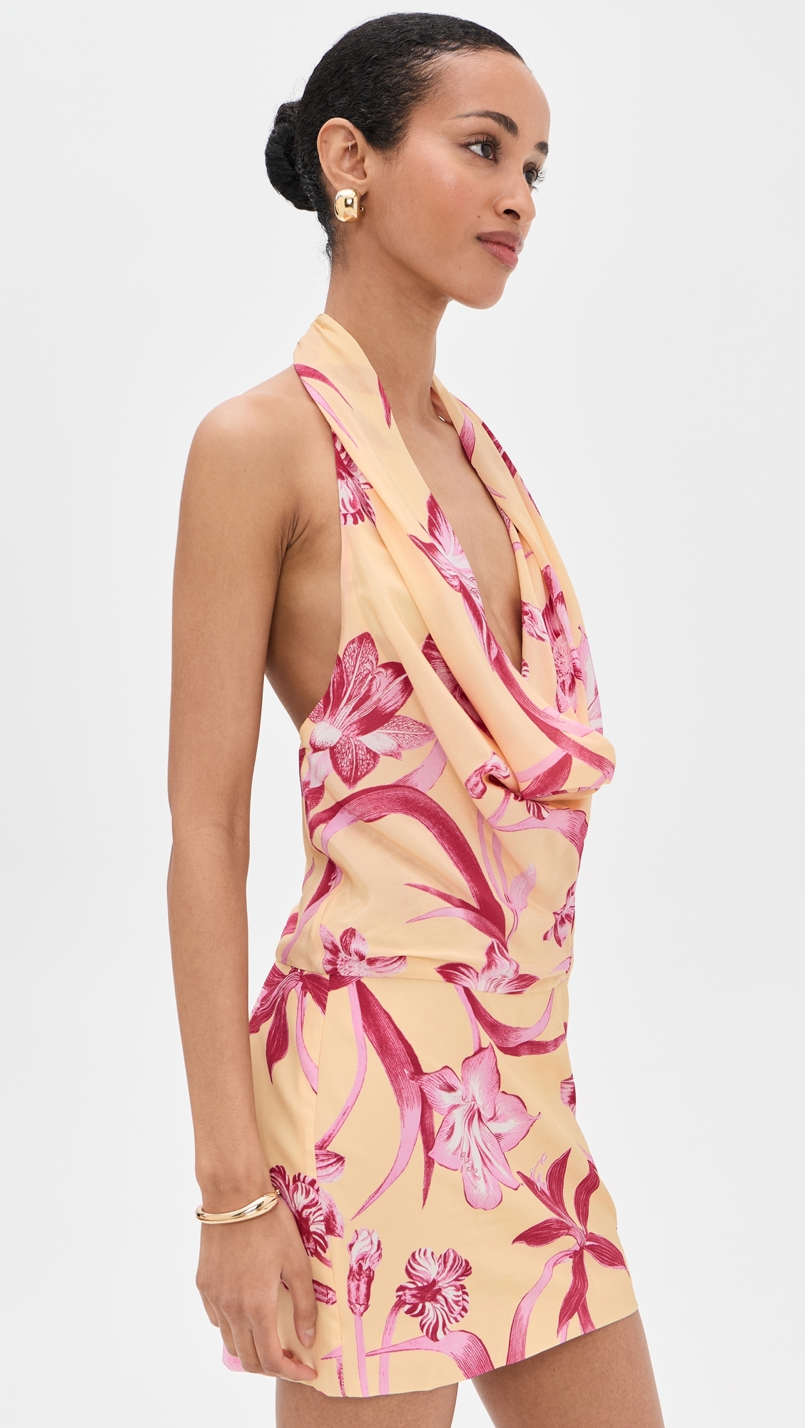 Cowl Neck Mini Dress Yellow