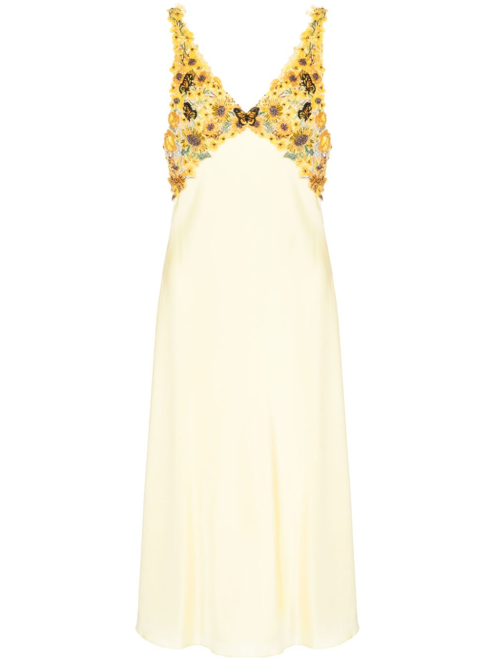 Beaded stretch-silk slip dress - Yellow