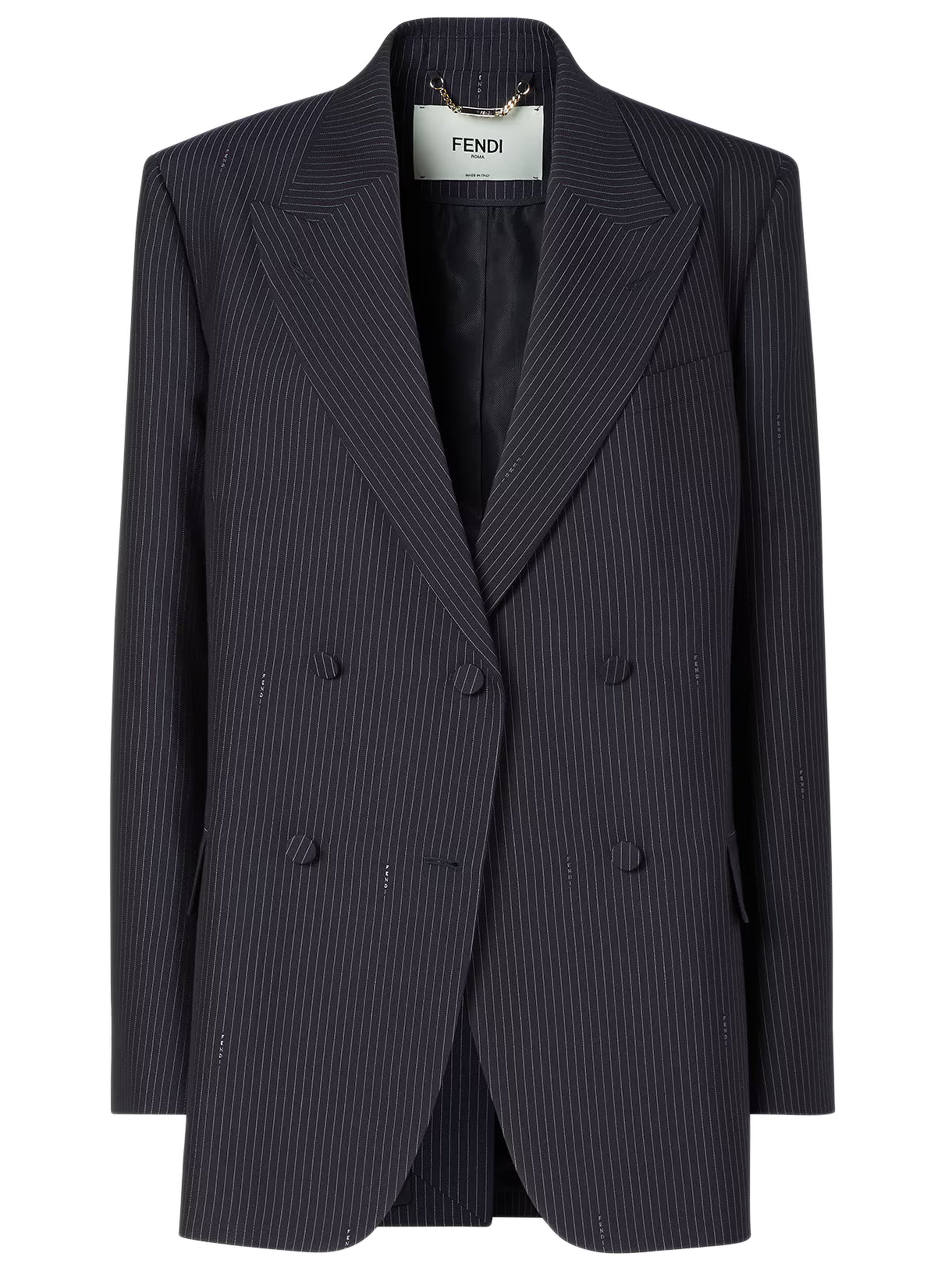 Wool Double-Breasted Blazer with Peak Lapels and Elongated Fit