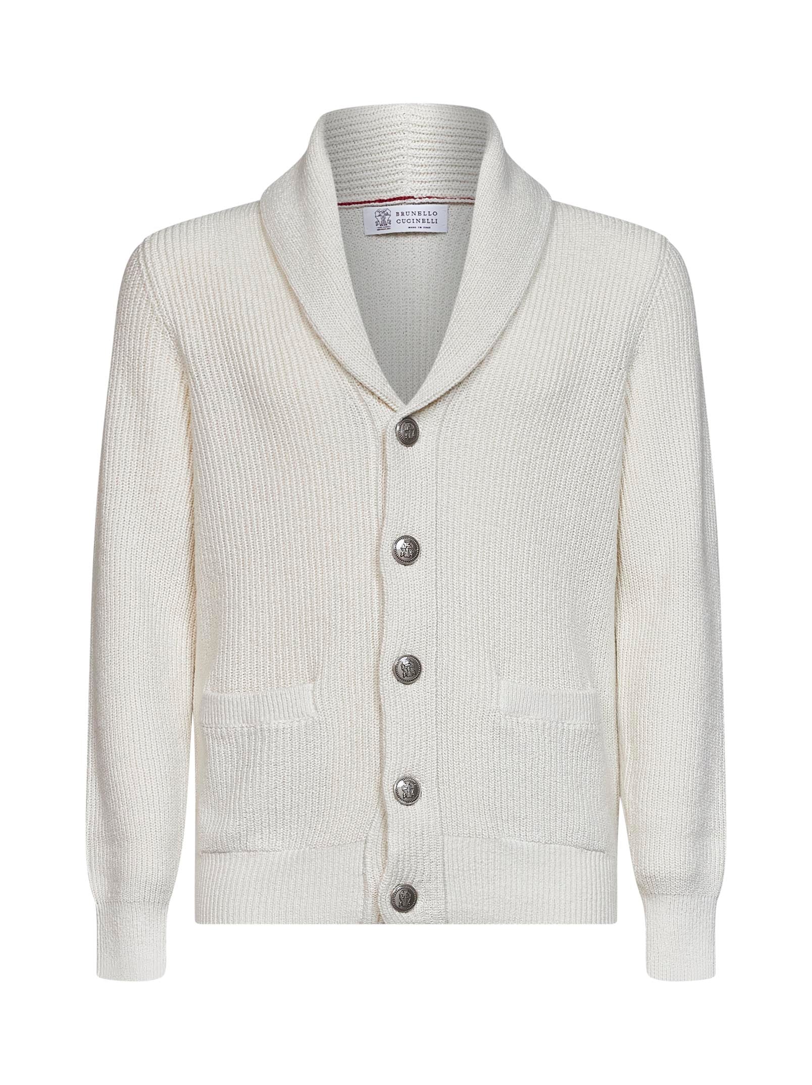 English Rib Cotton Shawl Collar Cardigan — Ivory