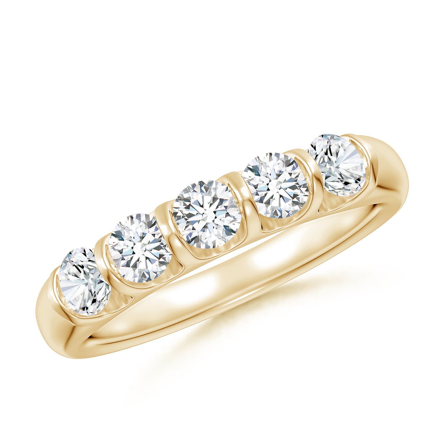 Angara 0.73 Carat Bar Set Five Stone Round Diamond Wedding Ring for Her in 14K Yellow Gold