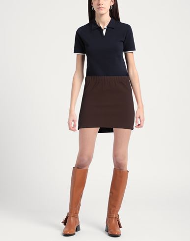 Woman Mini skirt Dark brown Size S Nylon, Elastane
