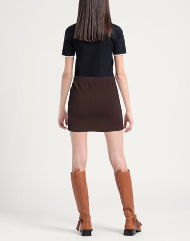 Woman Mini skirt Dark brown Size S Nylon, Elastane