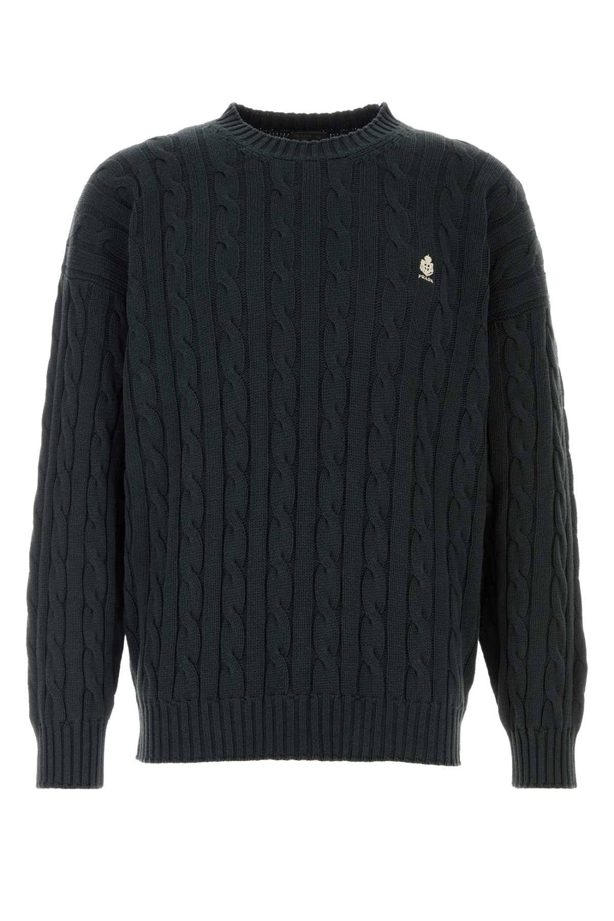 Cable-Knit Cotton Sweater — Black