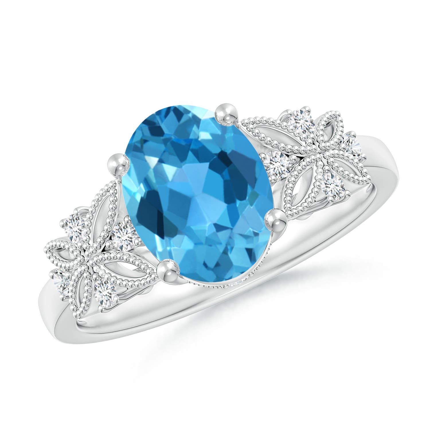 Angara 2.25 Carats Vintage Style Oval Swiss Blue Topaz Ring with Diamonds in Platinum