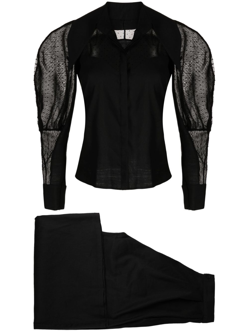 Point d'spirit mesh panelled trouser suit - Black