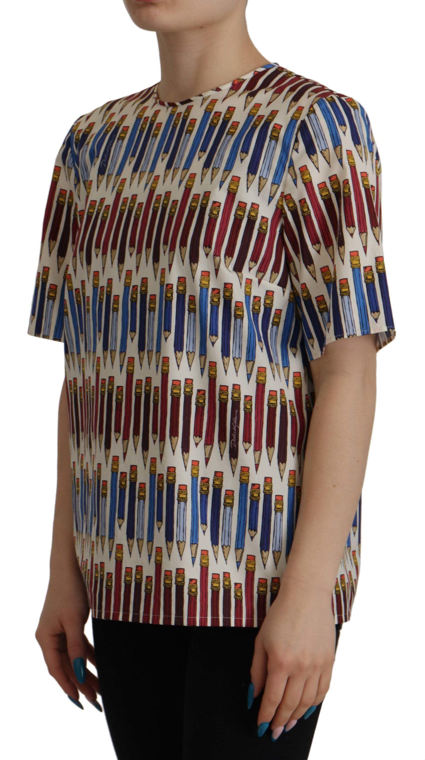Pencil Print Cotton Blouse — White