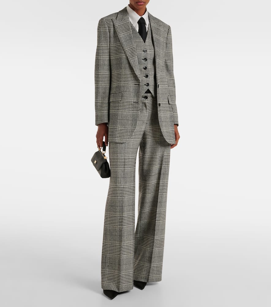 Prince of Wales check wool and cashmere flared pants