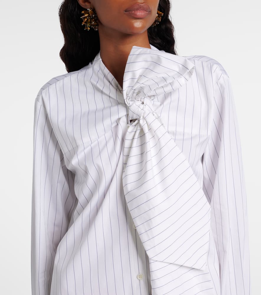 Striped tie-neck cotton minidress