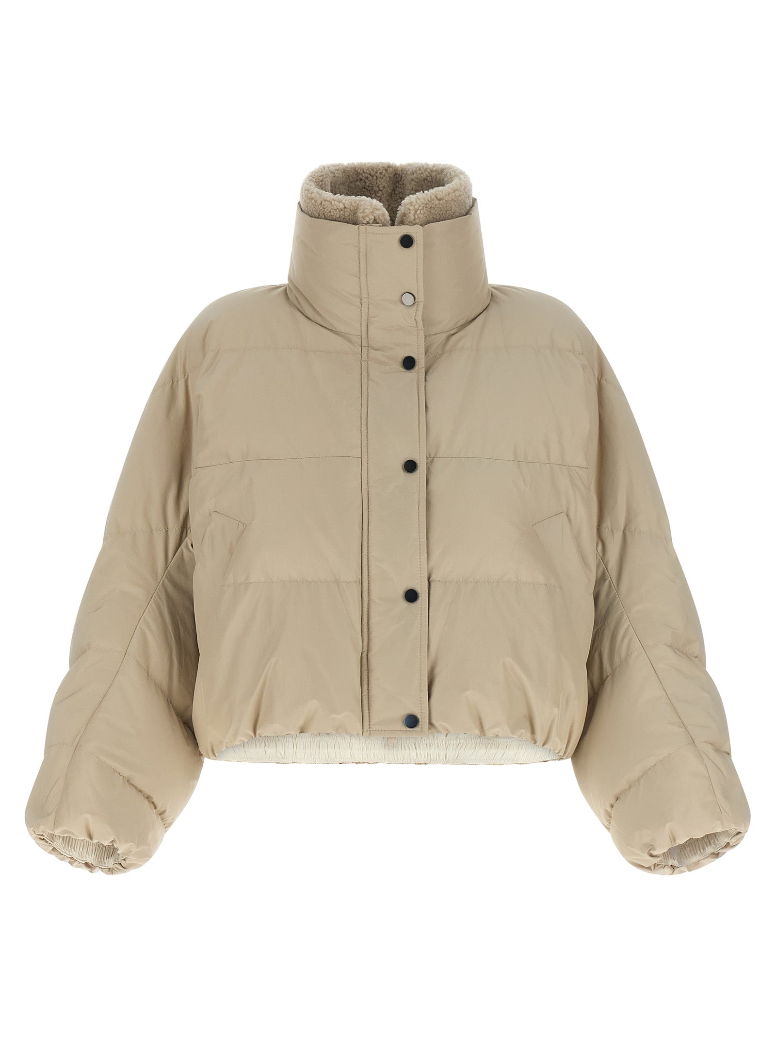 Quilted Goose Feather Padded Down Jacket — Beige
