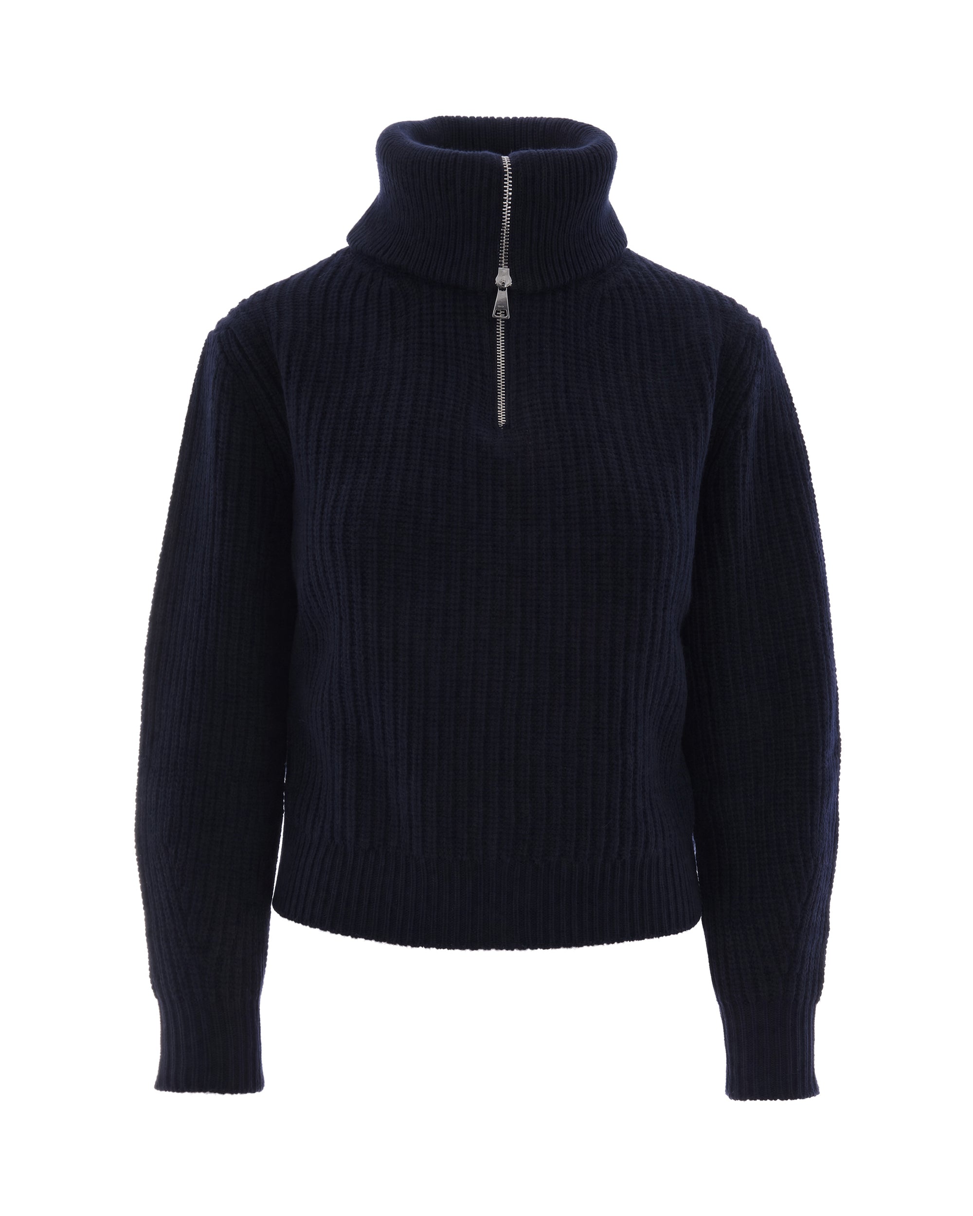 Half-Zip Ribbed Virgin Wool Sweater — Navy