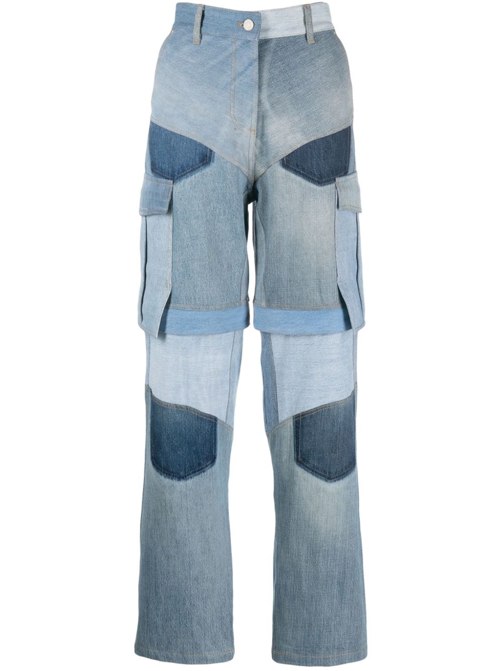 High-rise straight-leg cargo jeans - Blue
