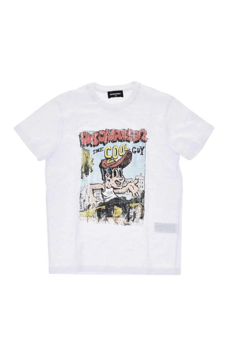 Boys White Printed T-Shirt