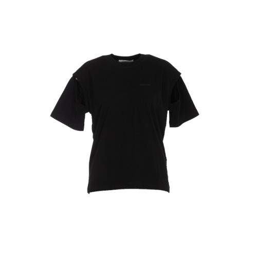 Slit-detail cotton T-shirt - Black