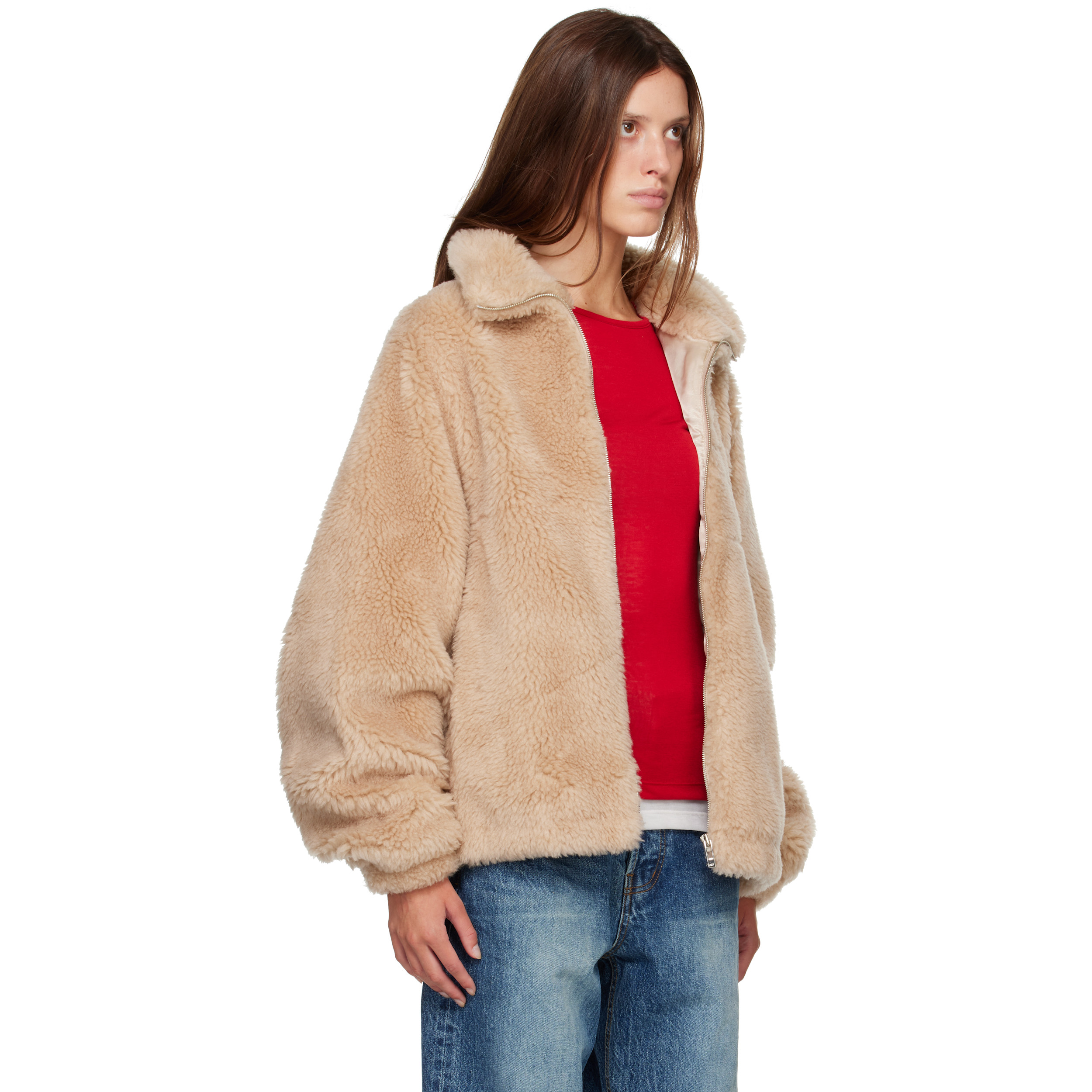 Beige Falco Oversized Wool Slik Jacket