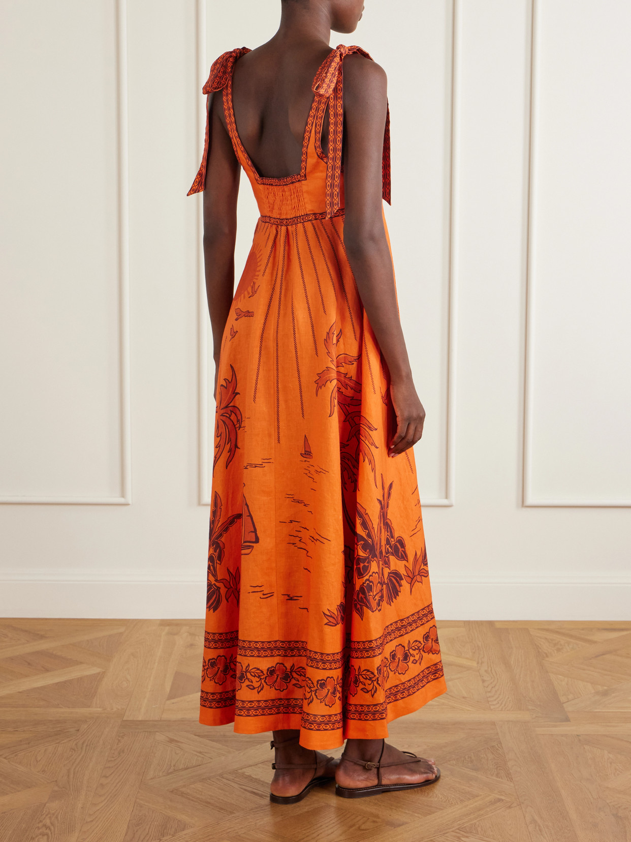 Boathouse Ballet Printed Linen Midi Dress - Orange