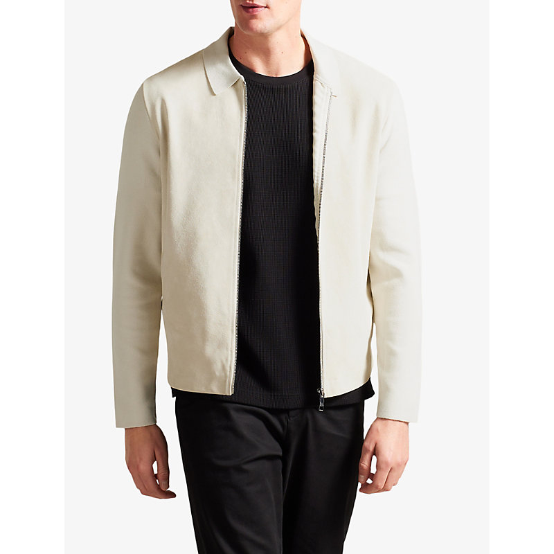 Mens Taupe Pieter Contrast-panel Knitted Suede Jacket