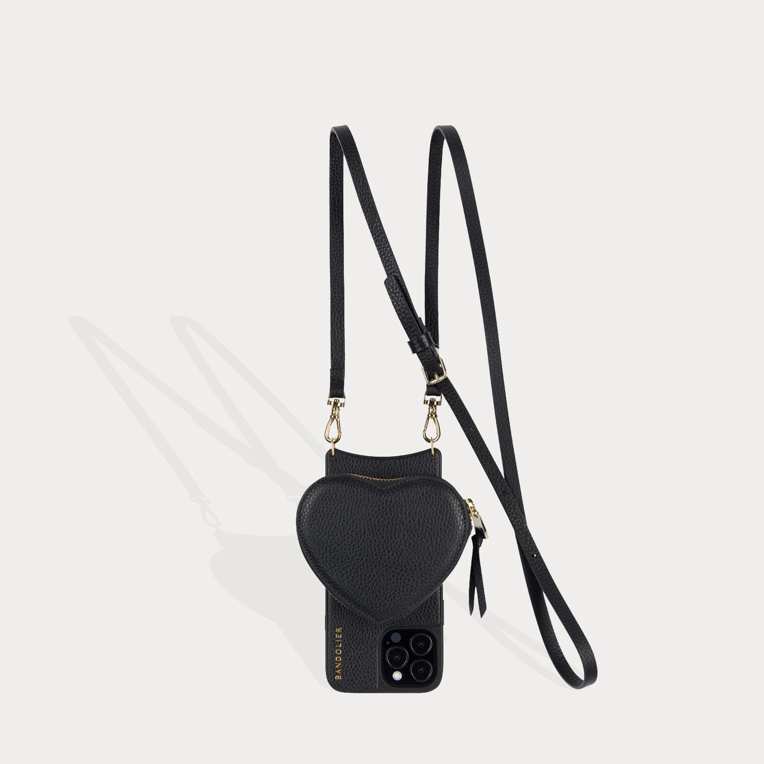 Willa Heart Crossbody Bandolier in Black/Gold | _ / iPhone SE / 876 | Genuine Leather |