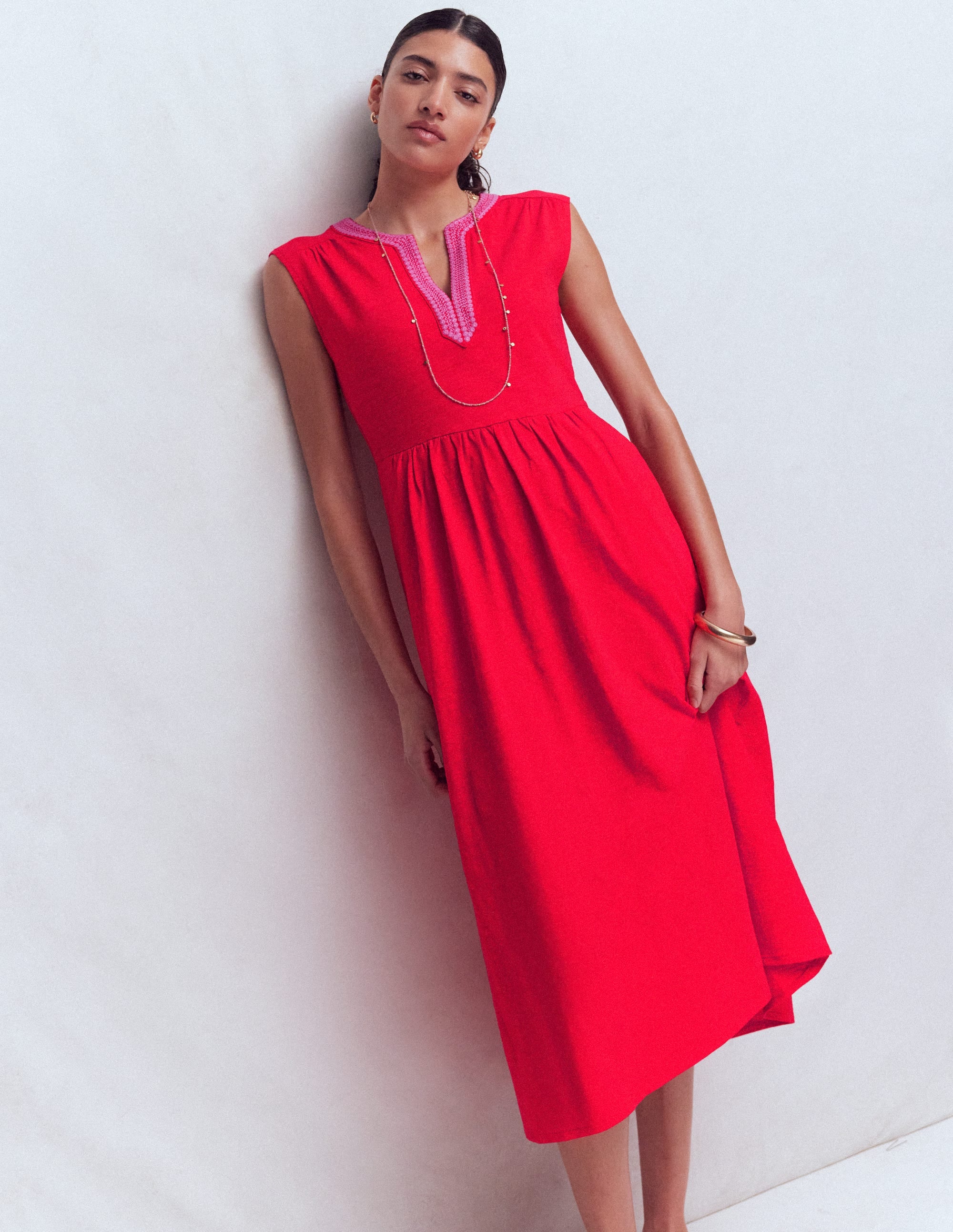 Women's May Jersey Midi Dress in Red | Size 0
