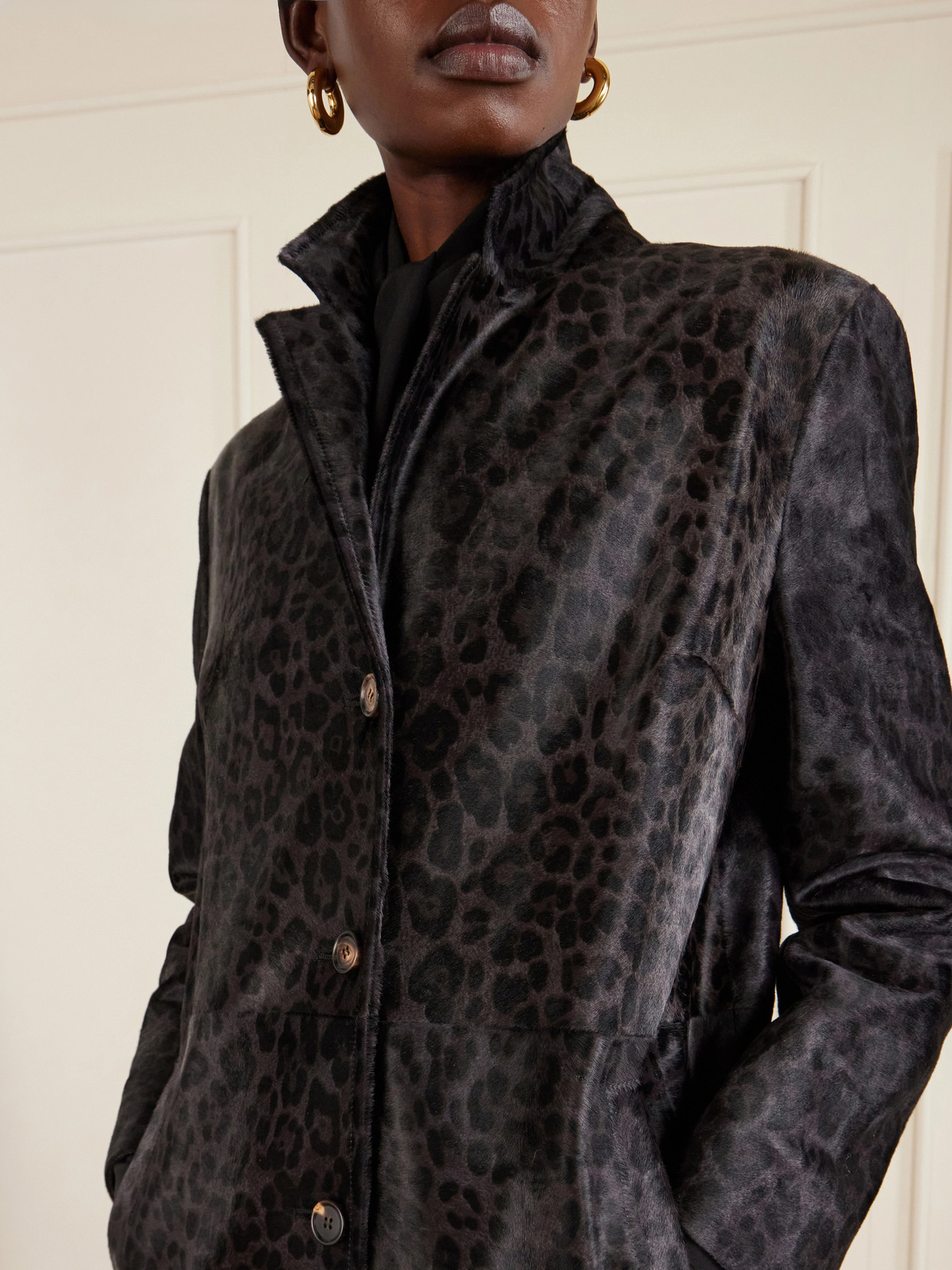 Gabriele Leopard-print Calf Hair Coat - Gray