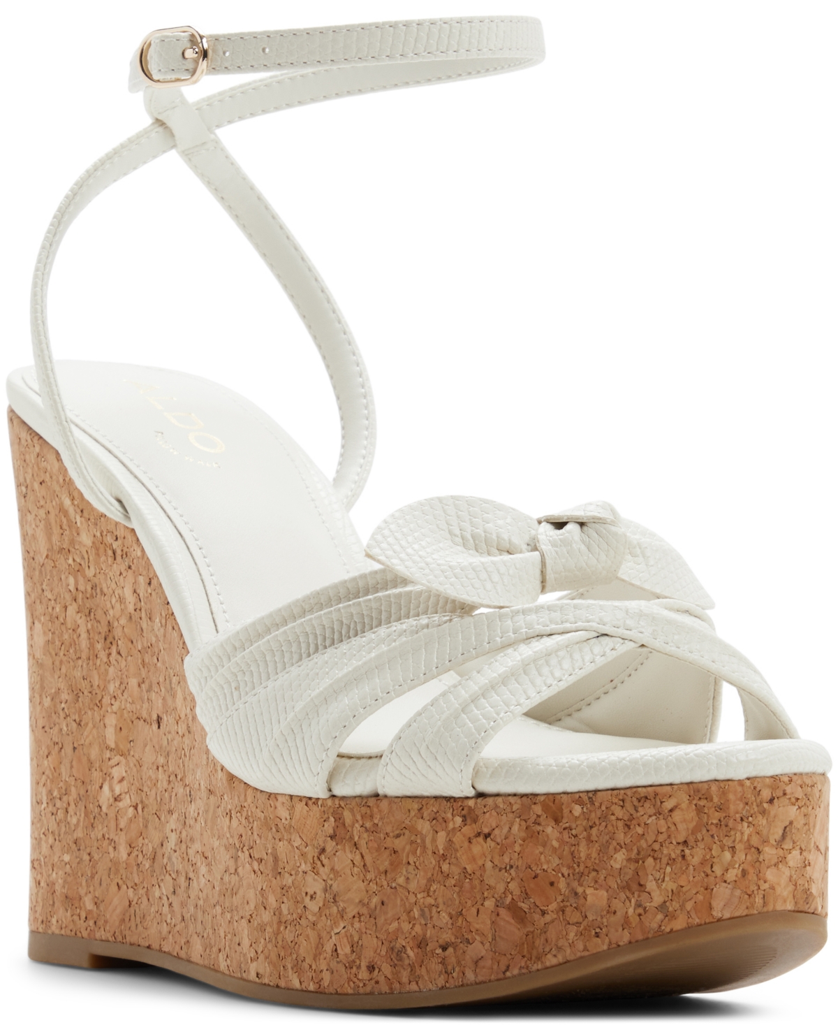 Women's Tainah Round Toe Wedge Sandals - Embossed Lizard White/Bone