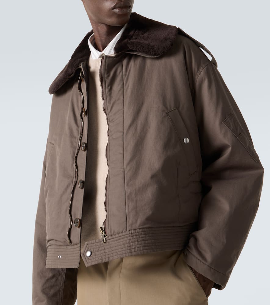 Shearling-trimmed cotton gabardine jacket