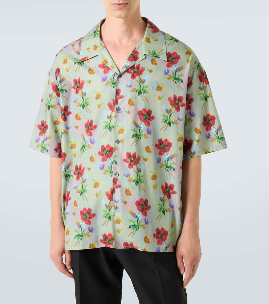 Floral cotton and silk twill bowling shirt